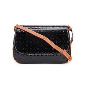 ARCADIA Black Made In Italy Patent Leather Saddle Flap Crossbody